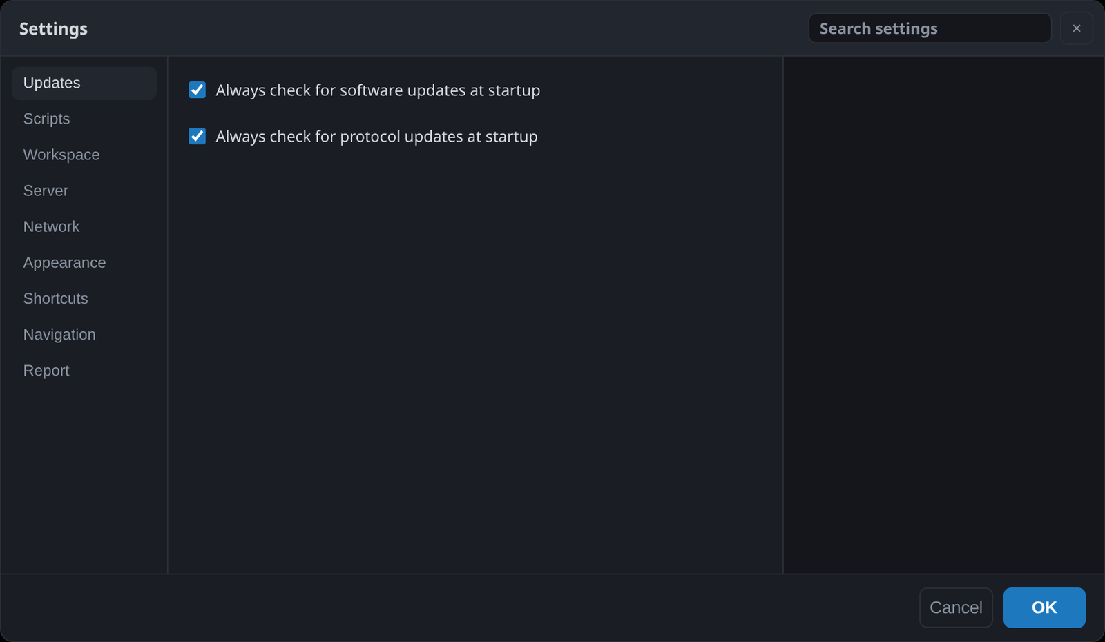 The settings dialog